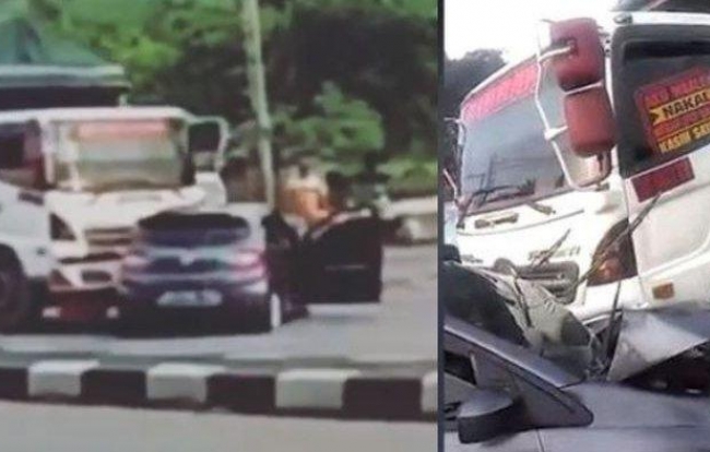 Diseret Truk Sejauh 150 Meter Pengemudi Mobil di Gerbang Tol Bawen Selamat dari Maut
